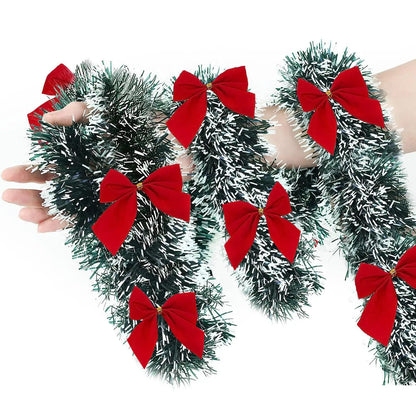 Artificial Christmas Garland Xmas Tinsel Garlands with Bowknot for DIY Wreath Christmas Tree Ornaments New Year Home Table Decor