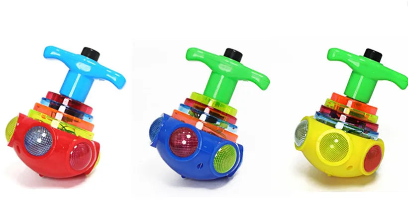 1 Pc Cartoon Spinning Top Football Submarine PVC Model LED Flashing Light Music Launcher Night Glow Kid Gift Toy
