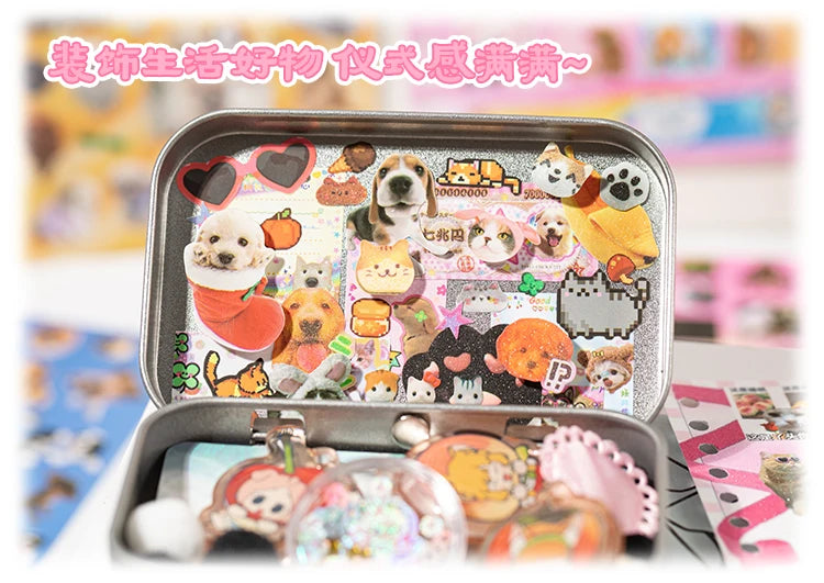 Cute Pets Theme Sticker Book 30 Sheets/Bag with Ring Binding for Scrapbooking DIY Collage Material Background Decoration