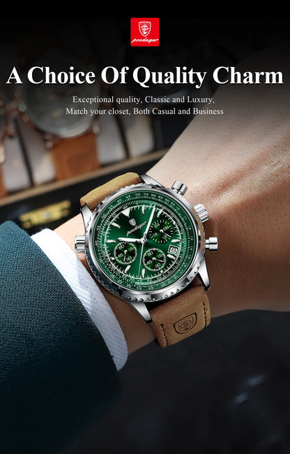POEDAGAR Luxury Business Men's Watch Waterproof Luminous Date Chronograph Leather Man Clock Fashion Quartz Watches For Men Reloj