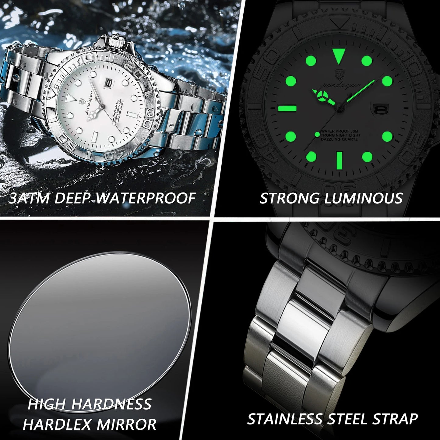 POEDAGAR Casual Fashion Man Wristwatch Waterproof Luminous Date Exquisite Men Watch Stainless Steel Classic Men's Quartz Watches