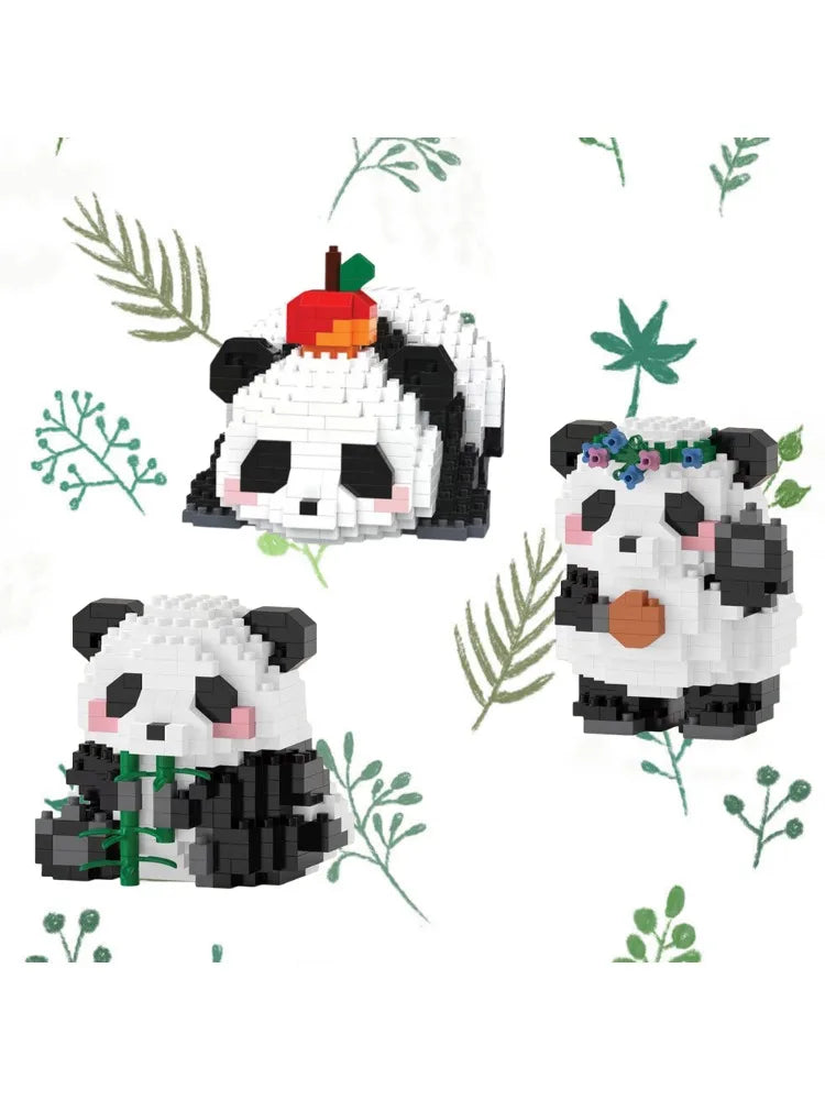 Knew Built Adorable Panda Micro Mini Building Blocks: Five Lovable Shapes, with Charming Apple and Bamboo Perfect Playmate Toys