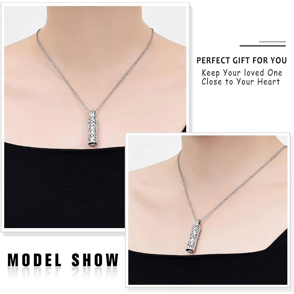 Hollow Cylinder Vial Urn Necklace for Ashes for Women Men Cremation Jewelry Keepsake Memorial Human Pet Ashes Pendant