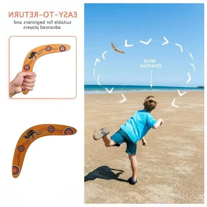 Wooden V-Type Kangaroo Print Boomerang, Outdoor Throwing Sports Prop, Beach Yard Multi-player Party Leisure Interactive Training