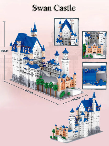 KNEW BUILT Huge New Swan Stone Castle Micro Mini Bricks for Adults Huge Assemble Architecture Toys Kits Diamond Build Blocks