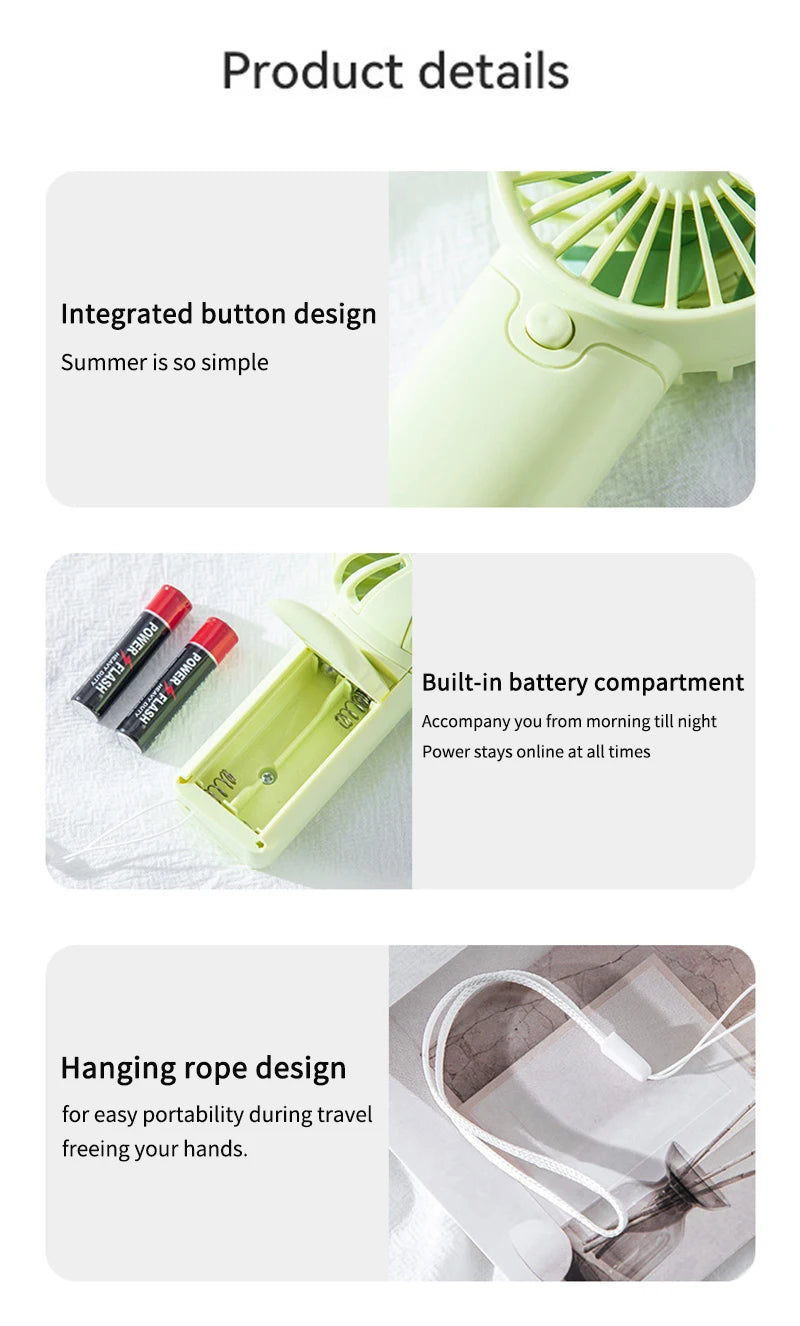 2025 Cute Mini Fan Portable Handheld Fan Lightweight Handy Fan Pocket Size Low Noise Small Electric Fan Student Gift Outdoor Fan