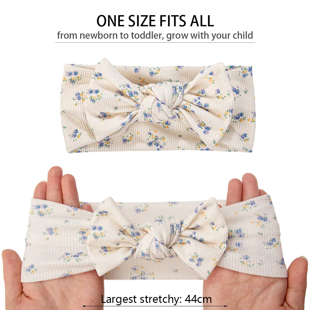 3Pcs/lot Ins Ribbed Baby Girls Headbands Floral Red Heart Dasiy Print Bows Elastic Hair Bands Toddler Vintage Hair Accessories
