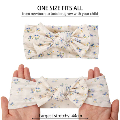 3Pcs/lot Ins Ribbed Baby Girls Headbands Floral Red Heart Dasiy Print Bows Elastic Hair Bands Toddler Vintage Hair Accessories