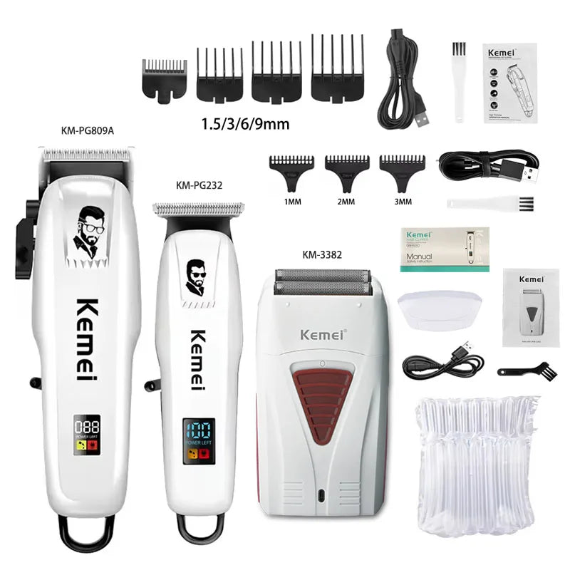 Kemei KM-PG809A KM-PG232 KM-3382 Professional Hair Clipper Set USB Charging Rechargeable Electric Shaver Cordless Beard Trimmer