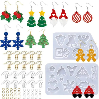 Christmas Silicone Resin Earring Molds with Holes Jewelry Pendant Mold Halloween DIY Ornaments Bracelet Gifts Macking Mould Kit