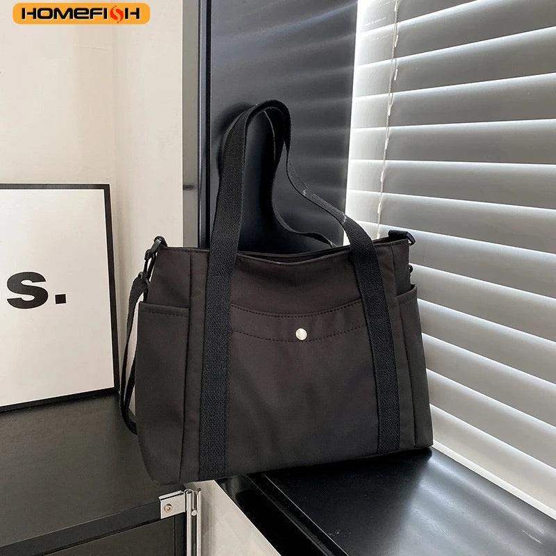HOMEFISH Large Capacity Nylon Crossbody Bag Casual Solid Color Messenger Shoulder Bag with Removable Strap