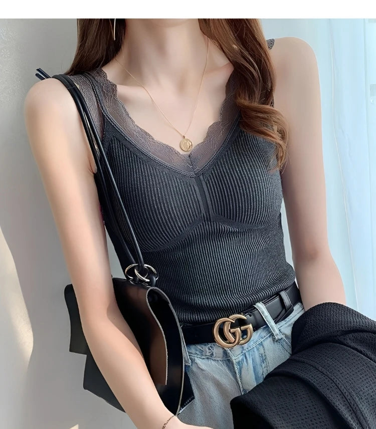 Thermo Thick Slimming Undershirt Thermal Underwear Inner Vest For Women Warm Winter Sexy Lace Sleeveless Tank Tops Padded Bra