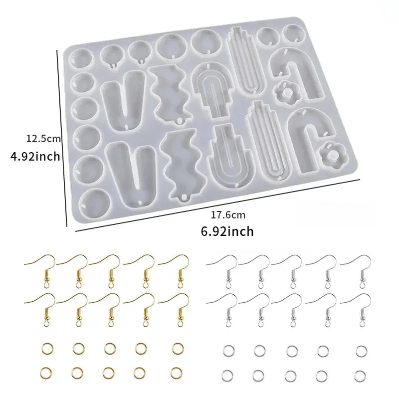 DIY Earrings Epoxy Resin Mold Set Geometric Pendants Necklaces Jewelry Making Silicone Craft Molds With Hooks Art Supplies
