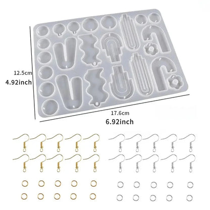 DIY Earrings Epoxy Resin Mold Set Geometric Pendants Necklaces Jewelry Making Silicone Craft Molds With Hooks Art Supplies