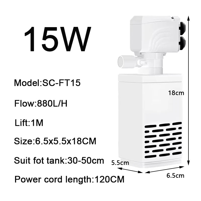 3 in 1 Aquarium Filter Pump Silent Fish Tank Submersible Air Oxygen Aerator Aquarium Air Pump Water Changer Pump Wave Maker 220v