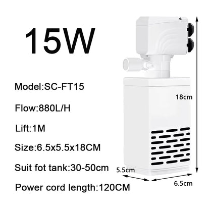 3 in 1 Aquarium Filter Pump Silent Fish Tank Submersible Air Oxygen Aerator Aquarium Air Pump Water Changer Pump Wave Maker 220v