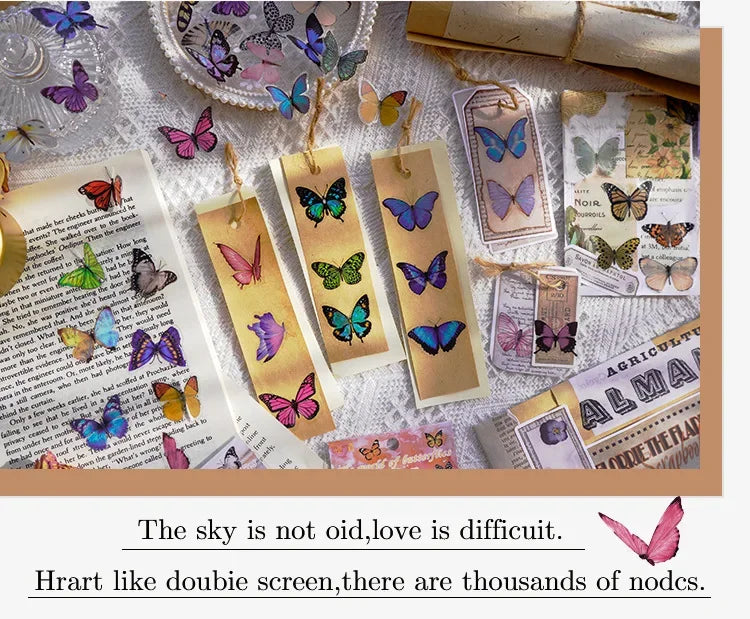 Journamm 40pcs/pack Butterfly Series Stickers Art Collage Junk Journal DIY Scrapbooking PET Waterproof Craft Aesthetics Stickers