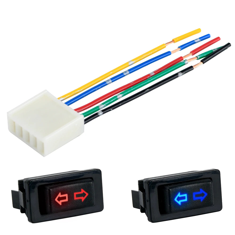 Universal Auto Car Power Window Switch Lifting Switch 5 Pin DC 12V 20A Blue/Red Light Color And Harness