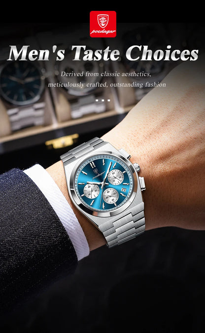 POEDAGAR Fashion Man Watches Chronograph Date Stainless Steel Casual Men Wristwatch Waterproof Luminous Men's Quartz Watch Reloj