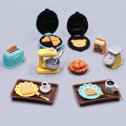 DIY Dollhouse Bear Biscuits 1/12 Miniature Furniture Toaster Oven Mixer Electronic Scale Model Set Kitchen Toys For Girl Gift