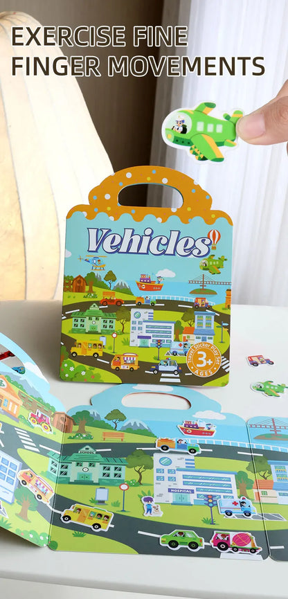 1 Book Jelly Sticker Book Quiet Book DIY Fun for Children's Scene Stickers Repeatedly Paste Puzzle Sticker Book