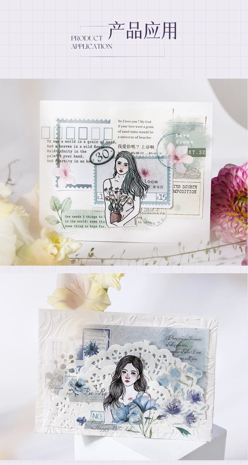 Yoofun 20pcs/lot PET + Washi Paper Aesthetic Flower Stickers Gift Card Journal Scrapbooking Diary Decoration Stationery Labels