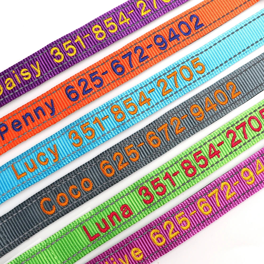 Embroidered Nylon Dog Collar Personalized Puppy Cat Collars Reflective Pet ID Collars DIY Phone Name ID For Small Large Dog Cat