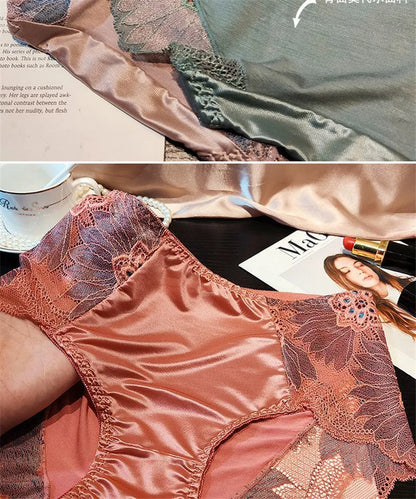 New Women Lace Flowers Panties Sexy Hollow Temptation Silk Breathable Underwear Tummy Mid Waist Butt Lift Briefs Intimate Panty