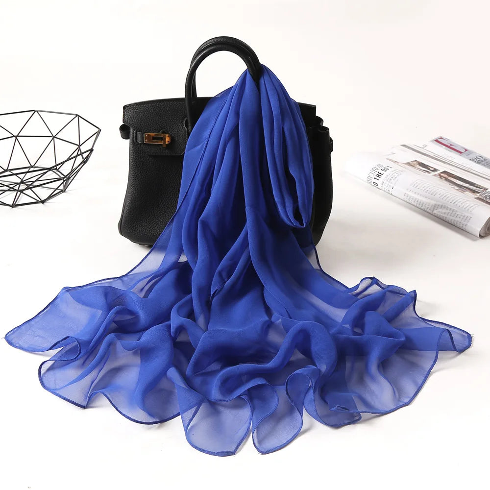 Fashion Four Seasons Women Plain Color Thin Soft Beach Thin Silky Georgette Scarf Shawls Long Wraps Beach Sunscreen Hijab