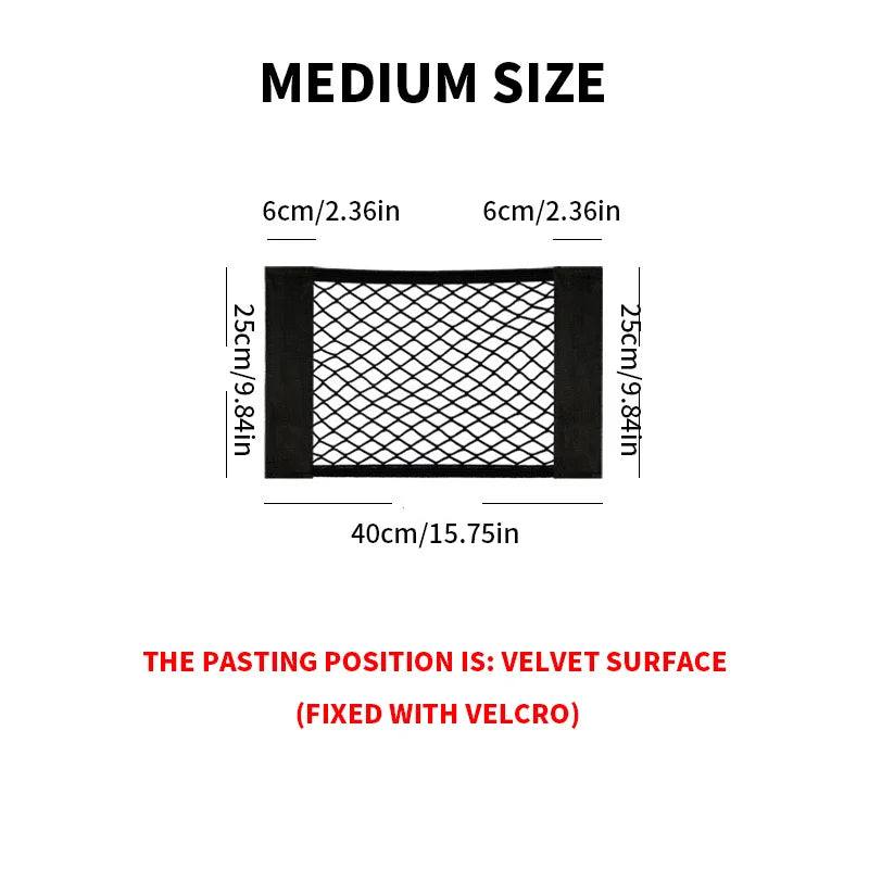Car Storage Net Stretchable Mesh Pocket Net Magic Elastic Sticker Universal Rear Mesh Trunk Seat Bag Pocket Cage Auto Organizer