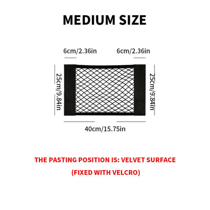 Car Storage Net Stretchable Mesh Pocket Net Magic Elastic Sticker Universal Rear Mesh Trunk Seat Bag Pocket Cage Auto Organizer
