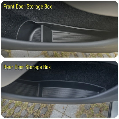 USVOTOV Car Door Side Storage Box for 2025 2026 Tesla Model Y Juniper Model 3 Model YL Accessories Door Organizer Tray Trash Can