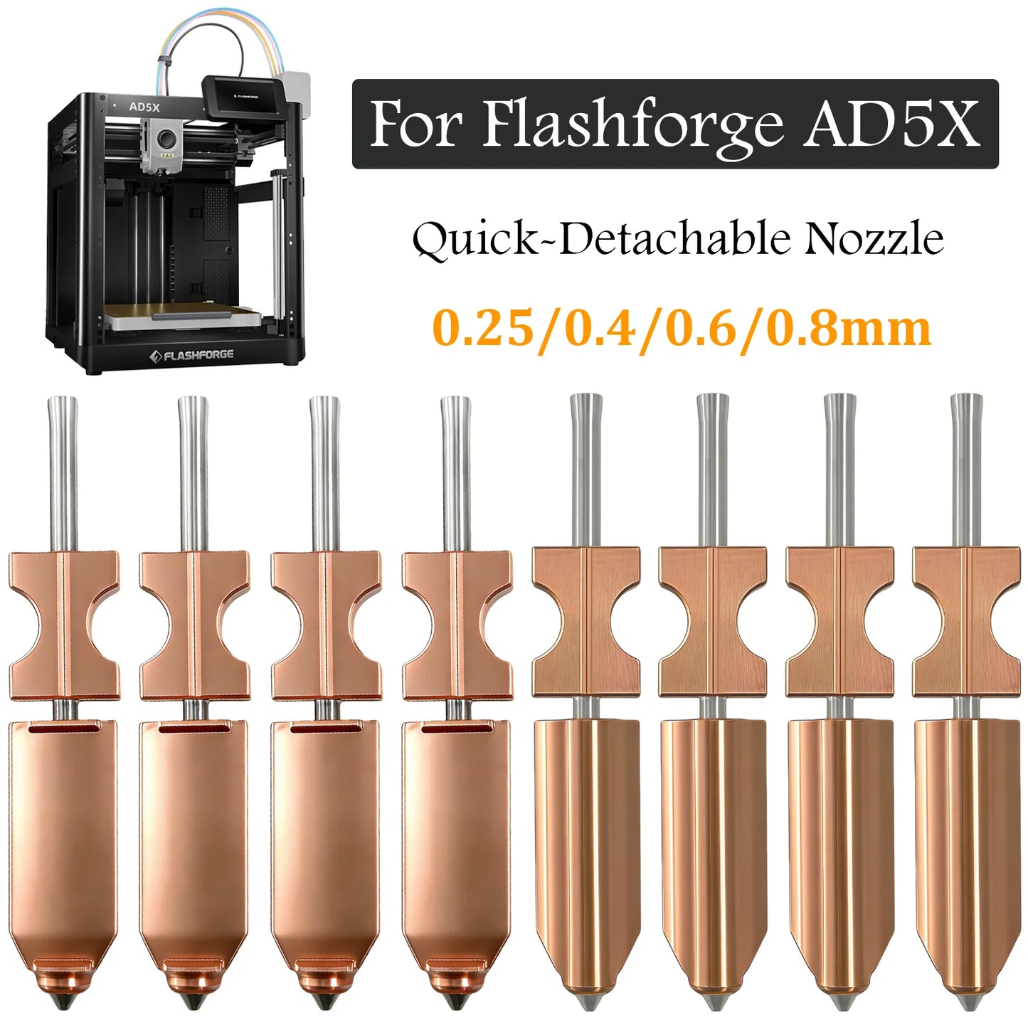 For FlashForge Ad5x Nozzle HTR 550°C Hardened 0.25 0.4 0.6 0.8 32mm³/s High Flow Ad5x Accessories Quick-Detachable Ad5x Hotend
