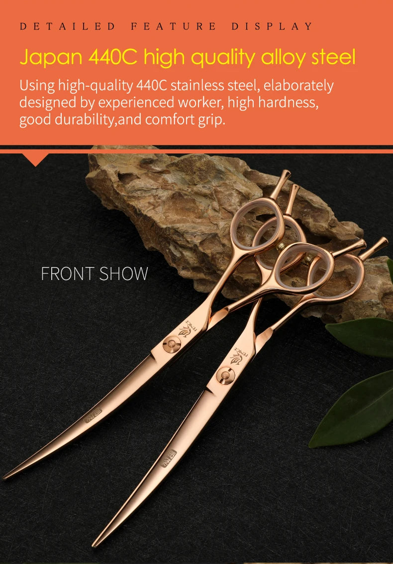 Fenice Professional 6.25/6.75 Inch Pet Curved Grooming Scissors serrated blade with saw Pet Scissors Shears for Dogs Cats JP440C