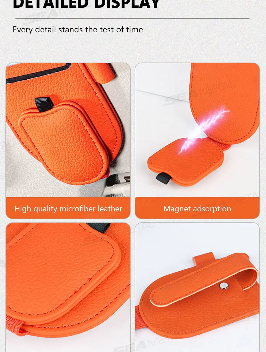 Car Sun Visor Glasses Holder Magnetic Eyeglasses Hanger Clip Luxury Leatherette Car Sunglasses Holder Mount Universal
