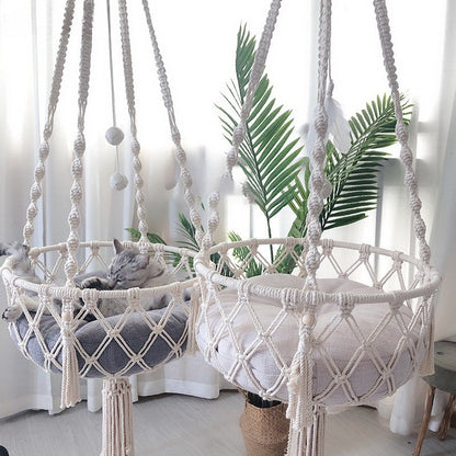 Winter Pet Hammock Cat Swing Hand Woven Cotton Rope Cats Hanging Basket  Kitten Hanging String Den Indoor Pend Nest Pet Supplies