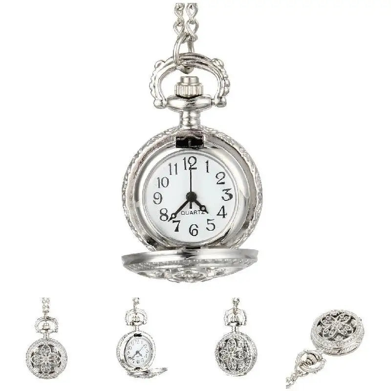 Fashion Vintage Women Quartz Pocket Watch Alloy Hollow Out Flowers Lady Girl Sweater Chain Necklace Pendant Clock Gifts