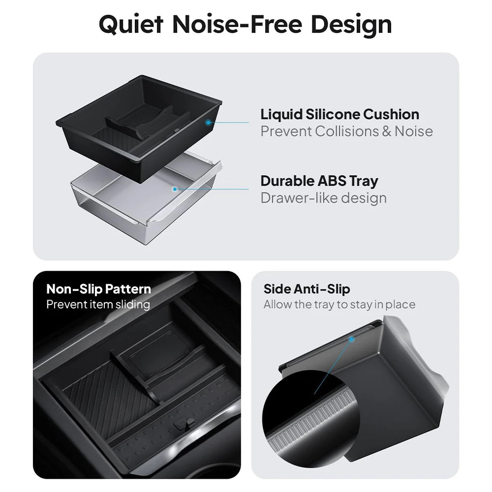 Heenvn For Tesla Model Y Juniper & Model 3 Highland 2025-2026 ABS Center Console Organizer Tray Armrest Storage Box Accessories