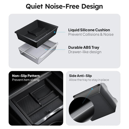 Heenvn For Tesla Model Y Juniper & Model 3 Highland 2025-2026 ABS Center Console Organizer Tray Armrest Storage Box Accessories