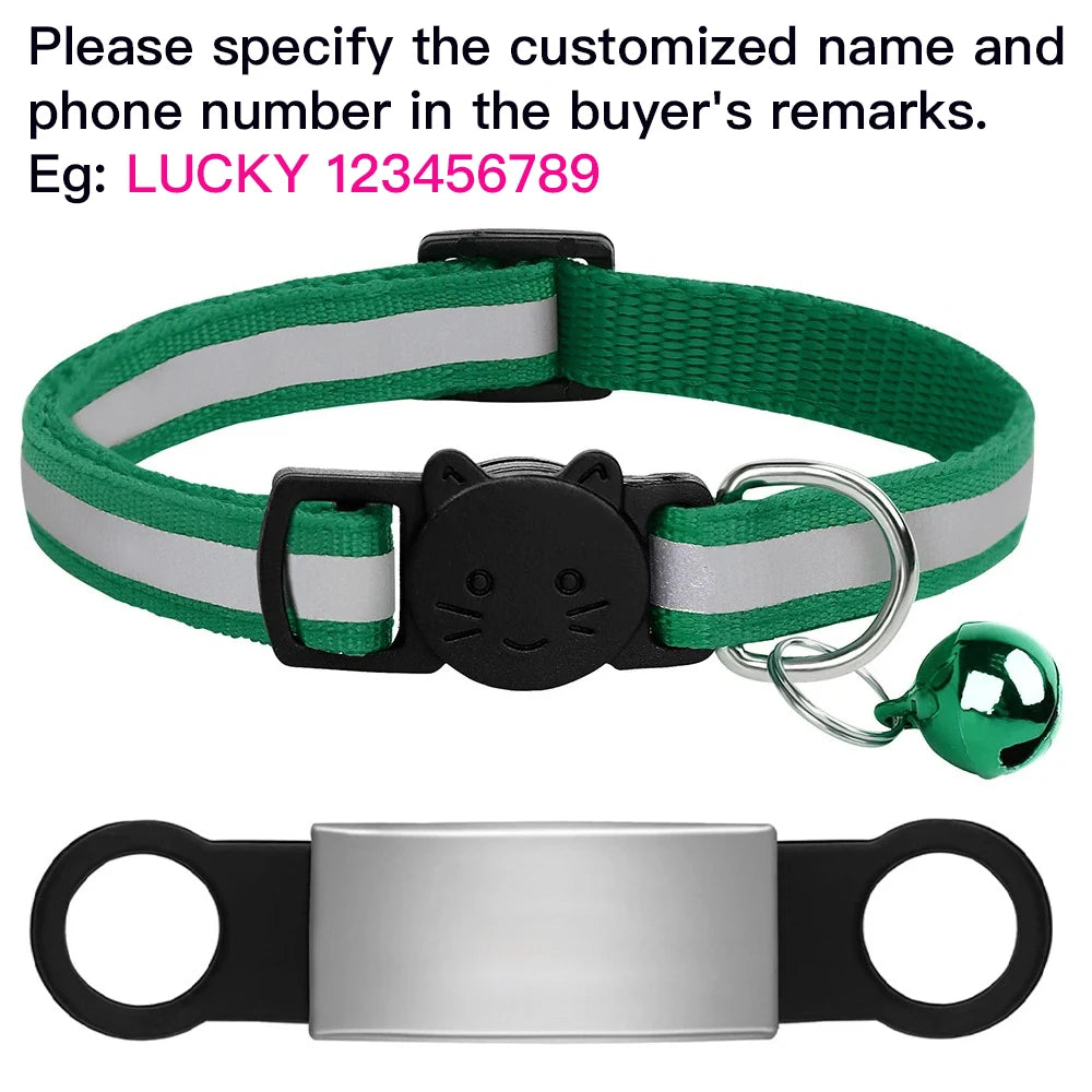 Customized Pet Collar Reflective Cat Collars Free Engraved Puppy Kitten Pet ID Nameplate Necklace With Bell Anti-lost For Cats