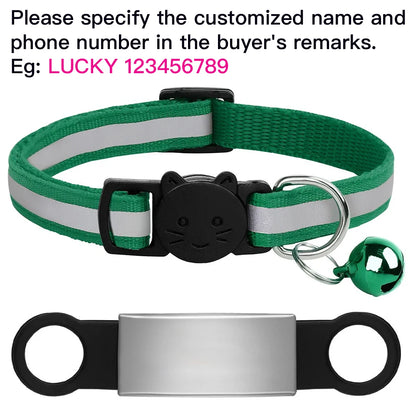 Customized Pet Collar Reflective Cat Collars Free Engraved Puppy Kitten Pet ID Nameplate Necklace With Bell Anti-lost For Cats