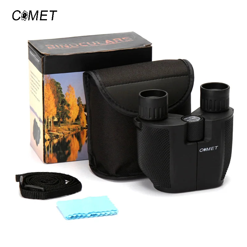 COMET Binoculars 10X25 Long Range Pocket HD Telescope Folding Compact Bak4 Prism Binocular Optical Scope FMC Lens For Hunting