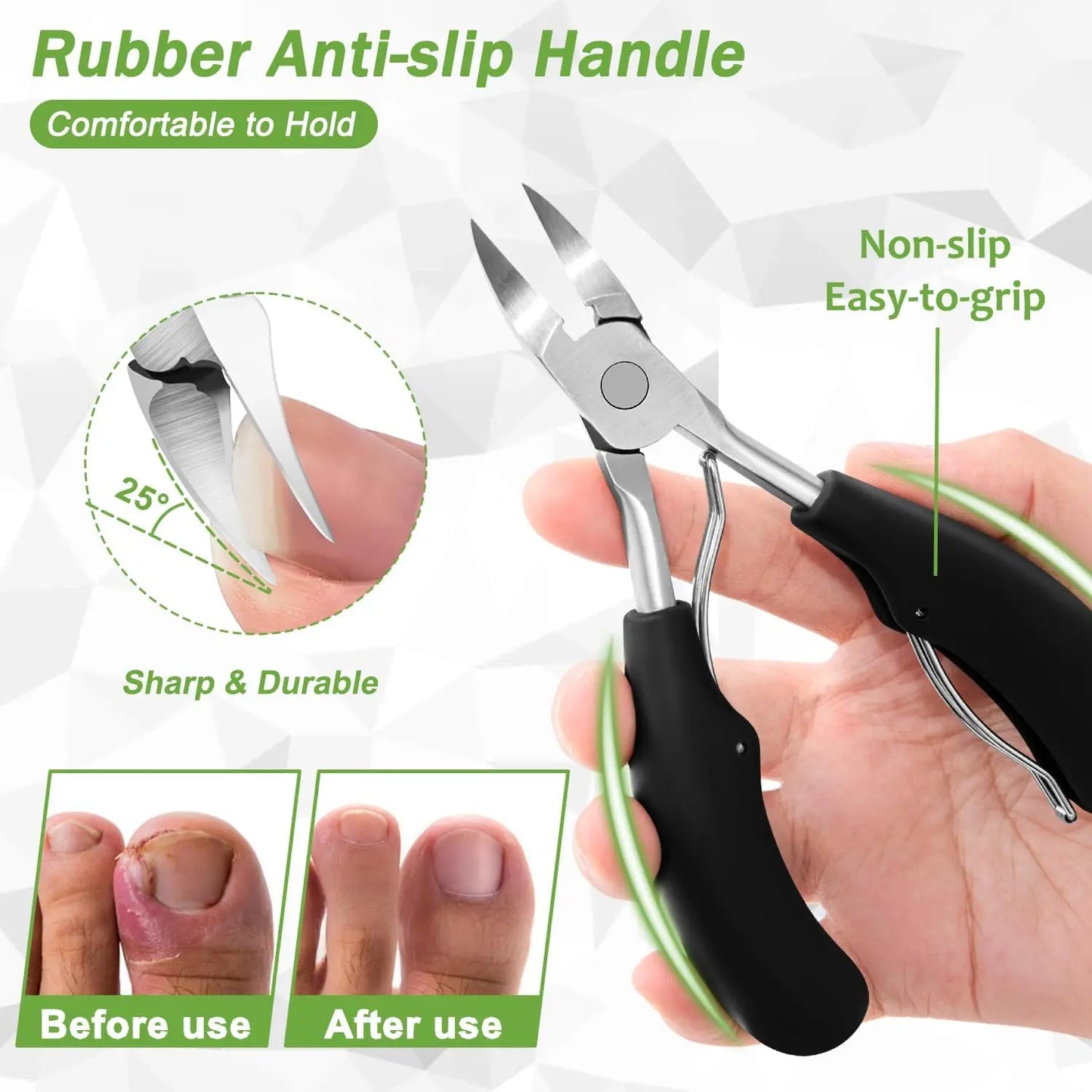 Heavy Duty Toenail Clippers Kit for Thick Toenails Seniors Toe Nail Clippers Upgrade Angled Head Ingrown Large Toe Nail Clippers