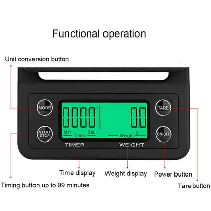 Portable Electronic Digital Kitchen Scale Coffee Brewing Timer High Precision 5kg 0.1g LCD Display Food Drip Scales