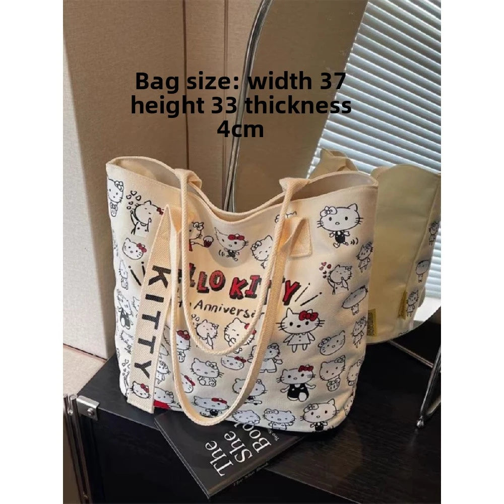 Sanrio Hello Kitty Canvas Shoulder Bag, Large Capacity Storage Bag, Casual Handbag, Multifunctional Birthday Surprise Gift