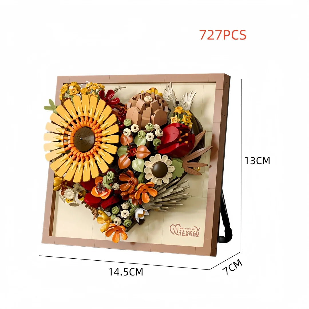 KNEW BUILT Innovative Building Block Flower 3D Photo Frame Ornament-Ideal DIY Decor,Gift for Girl,Wall Hanging & Educational Toy