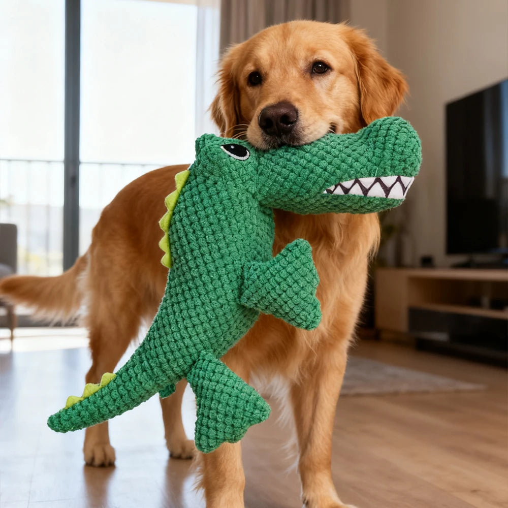 Pet Chew-Resistant Plush Interactive Toy with Sound, Dinosaur Shape, Crocodile, Suitable for Large, Medium, and Small Pets Like Cats and Dogs, Double-Layer Fabric, Built-In Airbag