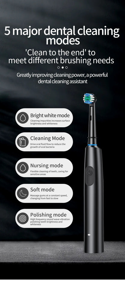 HOMEFISH Bestselling 5-Speed Rotating Electric Toothbrush 360° Rotating Soft Bristle Head Waterproof Sonic Rechargeable