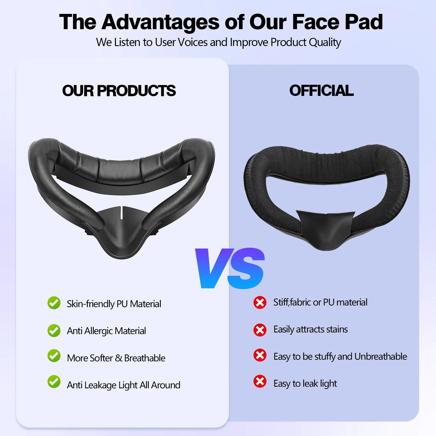 HUADAI design Face Cushion Pad Compatible with Quest 2/Quest 3/Quest 3S Accessories , with Glasses Spacer Air-Circulation Design