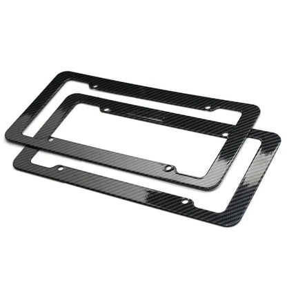 Black Carbon Fiber Pattern Plastic License Plate Frame Fiber Black Aluminum Metal Car Tag Holder Tire Screw Cap Universal Amagi